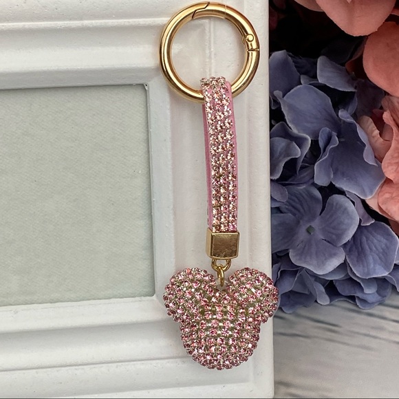 Accessories - Chic Pink Crystal & Leather Mickey Mouse Keychain
